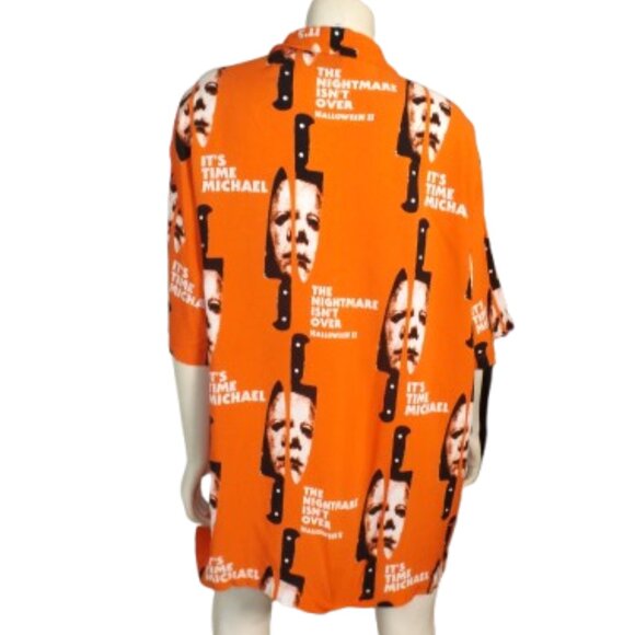 HALLOWEEN 2 Shirt, 3XL, Button front, Short sleeves, Pocket, Orange, Rayon - Picture 5 of 12